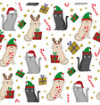 funny cats christmas pattern vector image vector image