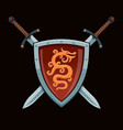 shield with dragon and crossed swords vector image