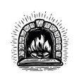 stone wood burning stove with open fire hand vector image