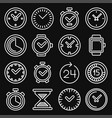 time and clocks icons set on black background vector image vector image