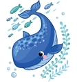 cartoon young whale surrounded by small sea fish vector image