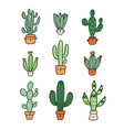 cute cactus cartoon characters collection vector image