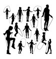 people jumping rope silhouettes vector image vector image