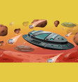 spaceship with asteroids in space scene vector image vector image