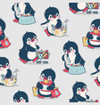 seamless pattern with cute penguins vector image
