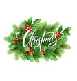 christmas lettering in holly tree wreath vector image