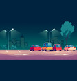 cars on city street parking at night vector image
