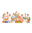 happy friends giving gifts each other cartoon vector image vector image