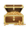 realistic wooden chest with coins vector image