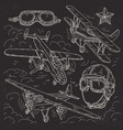 set icons retro old aircraft pilot helmet vector image