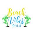 beach vibes only summer lettering quote vector image vector image