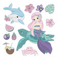 flying mermaid sea animals underwater vector image