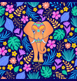 orange elephant and tropical flowers vector image vector image