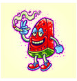 funny smoking marijuana bud watermelon fruit logo vector image vector image