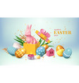 3d easter eggs gift box with cute bunny happy vector image vector image
