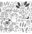 hand drawn seamless pattern with animals vector image vector image