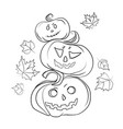 halloween pumpkins line art drawing vector image vector image