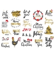 set of merry christmas text hand drawn lettering vector image