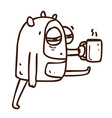 hand drawn tired alien with coffee vector image vector image