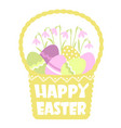 happy easter basket silhouette and color eggs vector image