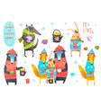 winter forest animals drinking tea clip art vector image vector image