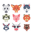 cute animal faces set hand drawn animals vector image