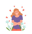 love yourself woman self hug happy girl vector image