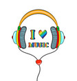 hand drawn comic headphones with lettering i love vector image
