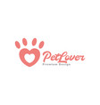 love shape with foot pets logo design graphic vector image