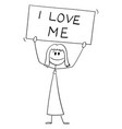 woman holding i love me sign self-love vector image