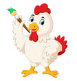 a cute rooster holding paint brush vector image
