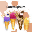 ice cream cones set different taste dessert vector image