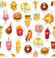 cartoon takeaway fast food characters pattern vector image vector image