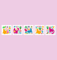 abstract cats flowers and leaves nature pattern vector image vector image