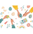 easter top view scene - happy family preparing vector image