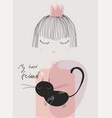 cute doodle little princess with black cat vector image vector image