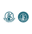 no pesticides stamp - crossed out man with sprayer vector image vector image
