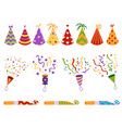 birthday party hats blowers and confetti flat vector image vector image