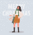 happy woman with christmas gifts female wearing vector image