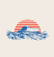 atlantic tidal waves and red sun vintage old vector image vector image