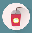 paper cup with lid and tube colorful round icon vector image