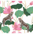 a leopard animal and lotus flowers vector image vector image
