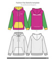 zip-up hoody fashion flat technical drawing vector image