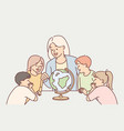teacher with children near globe study geography vector image