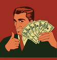 man holding hundred dollar bills vector image vector image