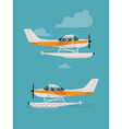 amphibian plane flying and landing on the water vector image