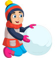 cartoon little boy in winter clothes with big snow vector image