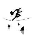 businessman running on rope with sharks underneath vector image