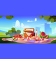 picnic served on lawn in urban park vector image