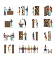 people in library icon set vector image